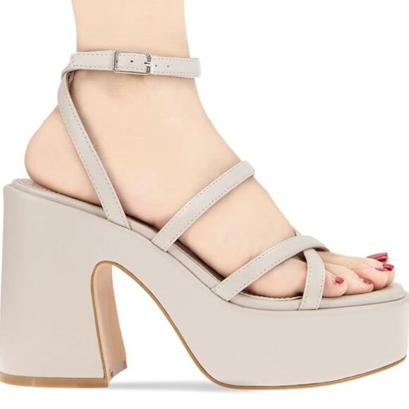 BCBG Generation Stone Color 9M Sandi Sandals Chic Cream Strappy Platform Sandals - Picture 2 of 4